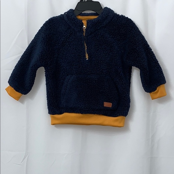 Boys 7 For All Mankind Navy & Orange Fleece Pullover Size 18M EUC - Picture 1 of 7